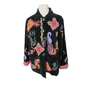 Flashback Embroidered Velvet Jacket M Vintage Reversible Art To Wear  Colorful